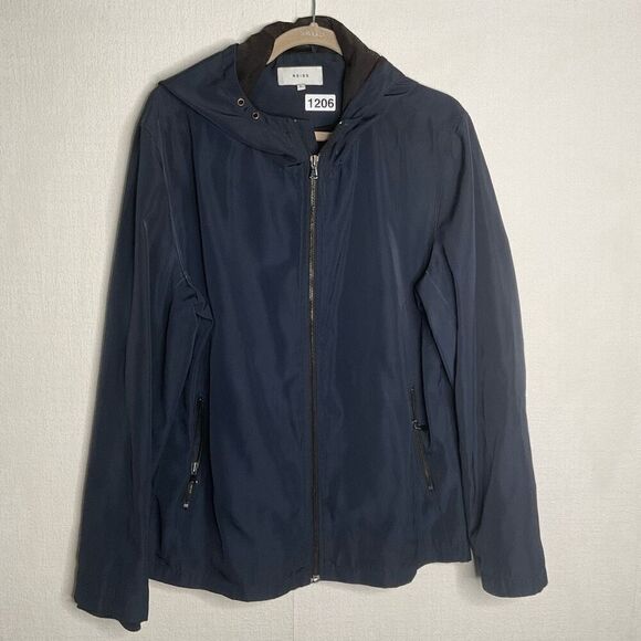 REISS women’s Zip Up Lightweight Hooded‎ Jacket In Navy Blue Raincoat  size XL - Picture 1 of 8